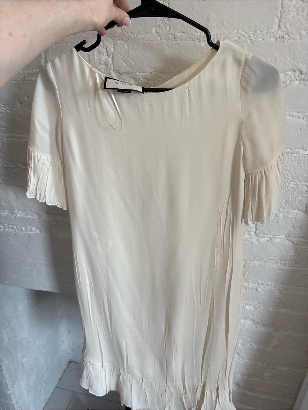 Gucci Cream Short Sleeve Pleated Shift dress